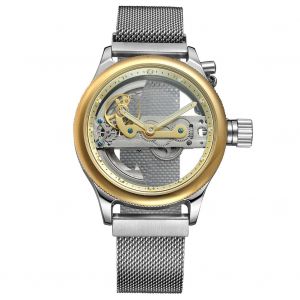 Montre Automatique De Luxe Pour Homme Forsining, Bracelet Rond En Acier Inoxydable (Dore) - Neuf