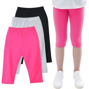 Slep-Fille Leggings Capri 3/4 Court Été Extensible Respirants Doux Modal Danse Pantalon Court Filles Lot De 3 Confortables Gymnastique Cycliste Sport Shorts Legging Sweatpants 4-11 Ans - Neuf