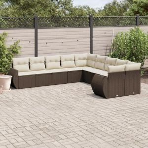 Salon De Jardin 10 Pcs Avec Coussins Marron Résine Tressée - Neuf