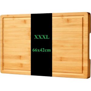 Planche À Découper En Bambou Extra Large De 66 Cm X 42 Cm Pour Cuisine, 26 X 16,5 Cm Xxxl Avec Poignées Avec Poignées Latérales Et Rainures Pour Jus, Réversible Solide Et Durable - Neuf