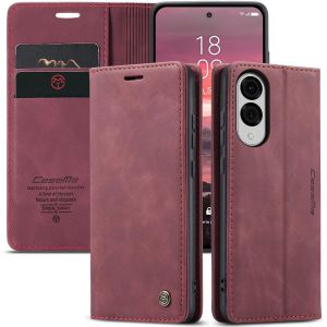 Maa-Coque Samsung Galaxy S25 Edge Housse Samsung S25 Edge Antichoc En Cuir Pu Premium Fentes Cartes Etui Pochette De Portefeuille Avec Fonction Support À Rabat Housse Galaxy S25 Edge - Vin Rouge - Neuf