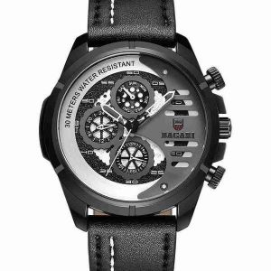 Montre &Agrave; Quartz Pour Homme, &Eacute;tanche 3 Atm, Affichage De La Semaine Et De La Date, Bracelet En Cuir, Cadran Analogique - Neuf