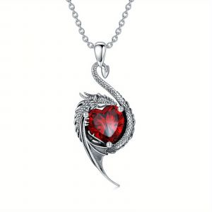 Collier Dragon 925 Argent Sterling Noir Dragon Avec Pendentif En Forme De C?ur Collier Pour Femmes - Neuf