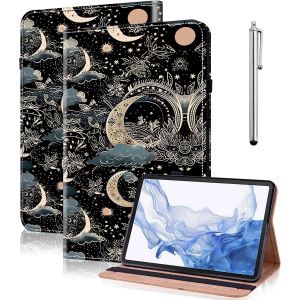 Coque pour Samsung Galaxy Tab A9 Plus 11 Pouces (SM-X210/X216/X218) avec Stylet,&Eacute;tui Housse de Protection Ultra Fin en Cuir PU avec Fonction Support pour Samsung Tab A9 Plus -Lune - Neuf