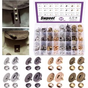Mevronisshop-Lot De 64 Boutons Pression Magn&eacute;tiques Ronds Et Solides De 14/18 Mm - Dor&eacute;, Argent&eacute;, Bronze, Noir - Pour La Couture, Les Sacs &Agrave; Main, Les V&ecirc;tements, Le Cuir - Neuf