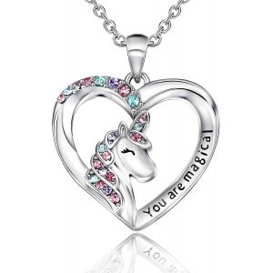 Collier Licorne Pour Femmes Filles Cz Pierre Coeur Pendentif Collier Avec Vous Êtes Magique Message Noël Fête D¿Anniversaire Bijoux Cadeau Pour Fille Grand - Neuf