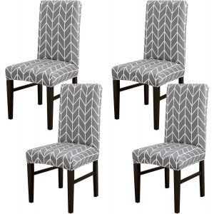 Lot De 4 Housses De Chaise Extensibles Et Imprimées, Amovibles Et Lavables, Pour Salle À Manger, Banquet, Fête, Décoration D'intérieur (Gris, Lot De 4) - Neuf