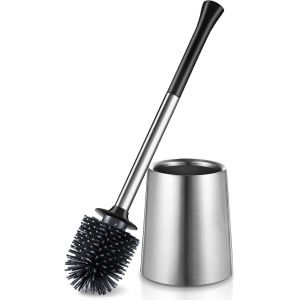 Brosse WC Silicone Acier Inoxydable: Brosse WC pour Nettoen Profondeur avec Support et Nettoyeur de Bords,Ensemble de Support de Brosse WC Flexible pour Salle de Bain,Brosse WC sur Pied - Neuf