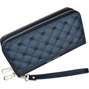 CAUC-Portefeuille Femme Grande Capacite Portefeuille avec Double Fermeture &Eacute;clairent Grand Taille Portefeuille Porte-Cartes en Cuir PU Portefeuille avec Poche pour T&eacute;l&eacute;phone et Dragonne - Neuf