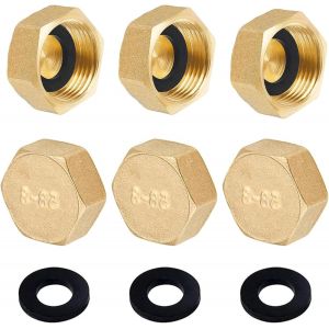 Kalanka-Lot De 6 Bouchons D'obturation En Laiton 3/4" Avec Joint En Caoutchouc - Filetage Int&eacute;rieur - Pour Conduite D'eau - Neuf