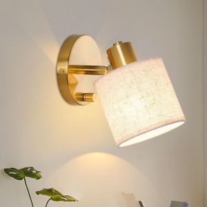 Subzonal-Applique Murale Int&eacute;rieure Dimmable Avec Interrupteur, Lampe Murale Dor&eacute;e Avec Abat-Jour En Lin Beige, Applique Murale De Chevet Pivotante E27 Pour Chambre Salon - Neuf