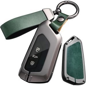 Étui de clé de voiture en cuir pour VW Golf 8 MK8 ID.3 ID.4 ID.5 Cupra Formentor pour Skoda Octavia A8 Enyaq Coque de protection en métal Porte-clés Accessoires.[H391] - Neuf