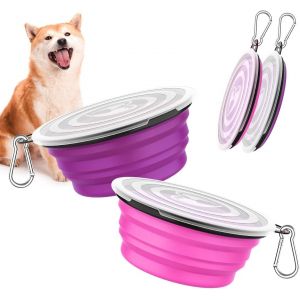 Kalanka-[2pzs Cuencos De Viaje De Silicona Con Tapas Para Perros Gatos Con 1litro De Capacidad, Alimentador De Agua Plegable Portátil, Tazones Para Mascotas De Uso Doméstico, Rose + Violet - Neuf