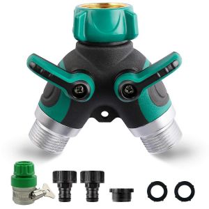 Répartiteur de tuyau 2 voies,Connecteur de tuyau de jardin 2 voies Robinets d'eau Distributeur 2 voies avec verrouillage réglable - Neuf