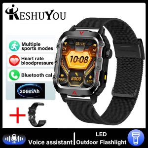2025 nouveau sport montre intelligente Bluetooth parler lampe de poche LED multi-fonction Sports de plein air montre intelligente pour hommes femmes Black Mesh Belt - Neuf