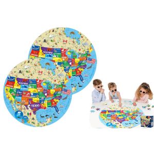 Puzzle rond en forme de carte du monde (2 pi&egrave;ces), 70 pi&egrave;ces chacune, jeu de g&eacute;ographie &eacute;ducatif pour enfants - Neuf