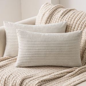 Lot de 2 Decorative Housse de Coussin en Velours Côtelé Canapé Taie d'oreiller Decoratif Doux pour Maison Salon Chambre Lit 40x60CM Beige - Neuf