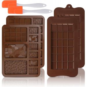 4 Pièces Moule Silicone Tablette De Chocolat, Antiadhésifs Moule Tablette Chocolat Profond, Moule Chocolat Tablette Résistant À La Chaleur, Moule Pepites De Chocolat Avec 2 Spatule - Neuf