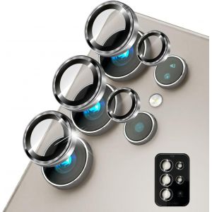 Compatible Avec Samsung Galaxy S25 Ultra Verre, Protecteur Anti-Reflet Pour Appareil Photo, Anneaux Des Lentilles Transparentes Avec Bord Coloré, 5 Pièces, Couleur:Titane Gris - Neuf