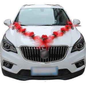 Voiture De Mariage Fleur Plaque Ruban Arcs Ensemble Pour Tous Les Modèles De Voiture-Rouge - Neuf