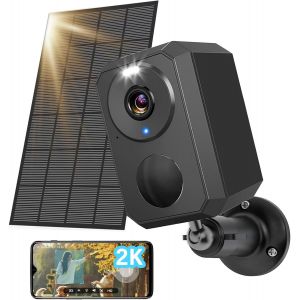 2.5K Caméra Surveillance WiFi Exterieure sans Fil Batterie,avec Panneau Solaire,Vision Nocturne Couleur,AI & PIR Détection Mouvement,Extérieure/Intérieure,Audio Bidirectionnel,Alarme Lumineuse,IP66 - Neuf