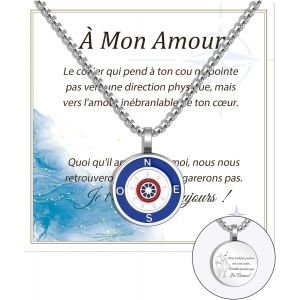Kal-Idee Cadeau Couple Amoureux,Collier Acier Inoxydable Avec Boussole/Ancre/Gouvernail,Cadeau Personnalis&eacute; Couple,Cadeau Pour Son Copain,Cadeau Pour Sa Copine - Neuf