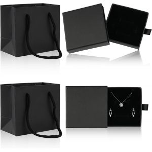 Lot De 2 Bo&icirc;tes &Agrave; Bijoux, Bo&icirc;te &Agrave; Bijoux Avec 2 Pochettes Cadeaux, Bo&icirc;te &Agrave; Bijoux, Petite Bo&icirc;te Cadeau, Bo&icirc;te &Agrave; Bijoux Pour Collier, Bague, Pr&eacute;sentoir De Cadeaux De No&euml;l - Neuf