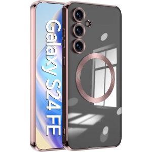 Sjzg-Esong Magnétique Coque Samsung Galaxy S25+ Plus,Etui Antichoc Avec Magsafe[Recharge Sans Fil],Silicone Mince Housse Avec D'objectif D'appareil Photo,Case De Transparente-Or Rose - Neuf