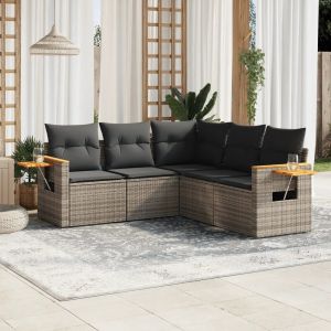 Prolenta Premium - Salon De Jardin 5 Pcs Avec Coussins Gris R&eacute;sine Tress&eacute;e - Neuf