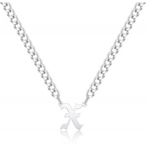 Kal-Gothique Collier Initiale, Chaine Acier Inoxydable Collier Homme Initiale A-Z Lettre Nom Argent Cha&icirc;ne Cubaine Alphabet Pendentif R&eacute;glable 18+2 Inches Bijoux Homme - Neuf