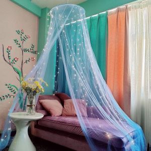 Kal-Moustiquaire Pour Baldaquin De Lit Avec 250 Lumières Colorées, Baldaquin De Lit Pour Décoration De Chambre De Fille Ou Fête À Thème, Blue/Warm White Lights - Neuf