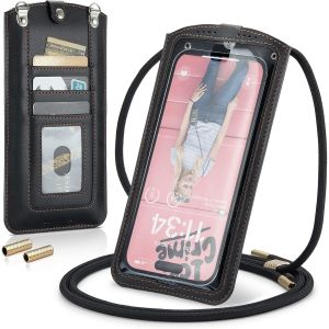 KALANKA-Petit Sac Sacs à Bandoulière Sac Téléphone Portable Femmes Mini Pochette Portefeuille Universelle pour iPhone 14 13 12 11 Pro Max Samsung Z Flip 4 3 5G S23 Ultra A53 Xiaomi Jusqu'à 7.3" Noir - Neuf
