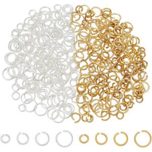 Eryi-320 Anneau Ouvert Plaqué Or 8 Carats 18 Styles Kit De Fabrication De Bijoux En Acier Inoxydable 4/5/6/7 Anneaux Ouverts Argentés Et Dorés De 304mm Pour La Réparation De Porte Clés - Neuf