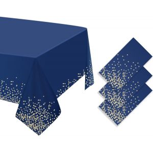 Sjzg-Lot De 3 Nappes De No&euml;l &Agrave; Pois Bleus Et Dor&eacute;s, 137,2 X 274,3 Cm, Jetables Et Imperm&eacute;ables, Pour F&ecirc;te, Pique-Nique, D&eacute;coration D'anniversaire - Neuf