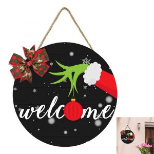 Panneau de porte de bienvenue en bois pour No&euml;l, d&eacute;coration de No&euml;l et d&eacute;coration int&eacute;rieure - Neuf