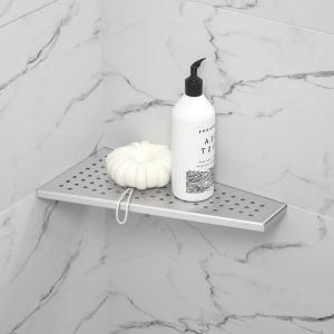 &Eacute;tag&egrave;re d'angle de douche en acier inoxydable 304 sans per&ccedil;age pour salle de bain - Support de shampooing - Trou carr&eacute; trap&eacute;zo&iuml;dal - 305 x 155 mm - Neuf
