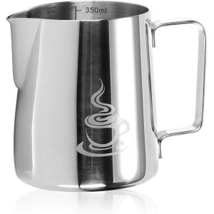 KAL-Pot À Lait -Pot À Lait En Acier Inoxydable Pour Faire Mousser -Pot À Mousseur À Lait 350 Ml -Pot À Lait Avec Bec Verseur Et Échelle De Mesure (Argenté -Ml) - Neuf