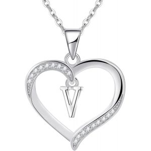 Kalanka-Pour Femme En Argent Lettre Initiale A-Z Coeur Collier Personnalisé Prénom Initial Collier Bijoux Femme Argent Cadeau Pour Anniversaire Fête Des Mères Saint Valentin - Neuf