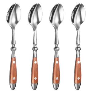 4pcs,Cuillère À Fruits En Acier Inoxydable 18/8 Cuillère À Kiwi Avec Manche En Bois - Neuf