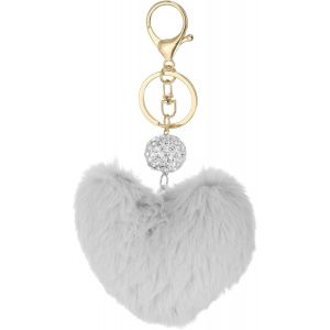 KAL-Porte-Clés En Fausse Fourrure Avec Pompon En Forme De C?ur En Peluche Pour Sac À Main, Sac À Dos, Clé De Voiture, Sac Fourre-Tout, Sac À Main - Neuf
