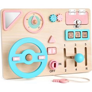 TDRFL-Busy Board Montessori 1 2 3 Ans,Jeux Montessori 1 An,Planche Activit&eacute; Jouet Bois Pour Enfant,Educatif Parcours Motricit&eacute; B&eacute;b&eacute; Tableau,Cadeau Pour Gar&ccedil;on Et Fille - Neuf