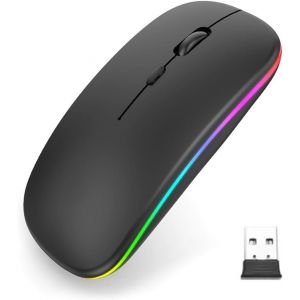 KALANKA-Souris sans Fil Rechargeable Souris r&eacute;tro&eacute;clair&eacute;e de 7 Couleurs avec Mini r&eacute;cepteur USB de 2,4 GHz Souris Gaming Compatible avec Ordinateur Portable PC Ordinateur(e) - Neuf