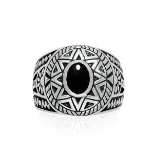 Bague Homme Argent Soleil Ethnique Onyx - Neuf