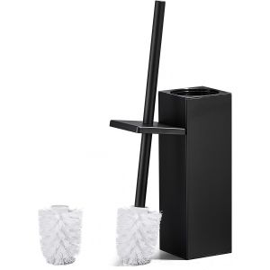 KAL-Brosse Toilettes Wc, Brosses Wc Et Supports En Acier Inoxydable, Balayette Wc Pour 2X Têtes De Remplacable Brosse, Carré Balai Wc Fermé 8X8X42.5Cm, Noir - Neuf