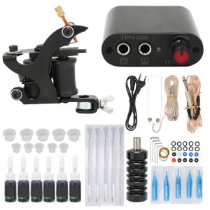 Kit De Tatouage Complet Pour Debutants, Machine A Tatouer Professionnelle, Alimentation, 6 Aiguilles A Encre, Poignees, Prise 90-265 Veu - Neuf