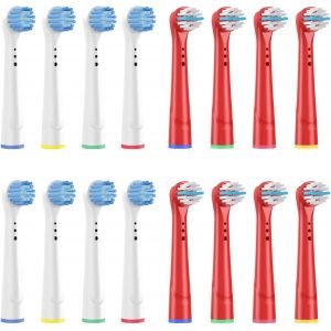 Lot De 16 T&ecirc;tes De Brosse &Agrave; Dents Familiale, Compatibles Avec La Plupart Des Brosses &Agrave; Dents &Eacute;lectriques Sur Le March&eacute; (Blanc Et Rouge) - Neuf