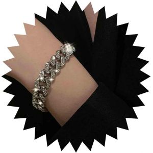 Kal-Bracelet &Agrave; Maillons Cubains Pour Femmes Hommes Bracelet Glac&eacute; Scintillant Avec Diamants Miami Bracelet &Agrave; Maillons Massifs Bijoux Fantaisie Hip Hop - Neuf