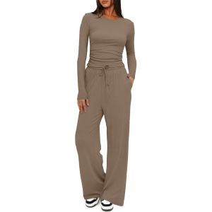 Ensemble Femme 2 Pi&egrave;ces D&eacute;contract&eacute; Y2k Surv&ecirc;tement Femme Top Col Rond Pantalon Jogging Tenue De Sport &Agrave; Manches Longues Lounge Sets Slim Fit Chic Tracksuit Casual Sweatsuit Skims Yoga Fitness - Neuf
