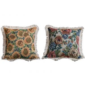 Housse De Coussin &Agrave; Franges Et Pompons 45x45cm, Motifs Floraux Et Tournesols - Neuf