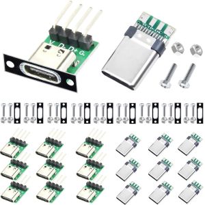 JGD-20 pi&egrave;ces Type C USB 3.1 Breakout Board Connecteur &agrave; souder horizontal PCB DIY Femelle et m&acirc;le Connecteur Carte d'adaptateur d'alimentation avec carte fixe Vis et &eacute;crous M2 - Neuf